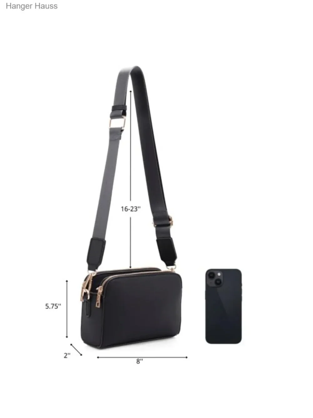 Women's Crossbody Bag with Wide Guitar Strap - Vegan Leather Triple Zip Purse